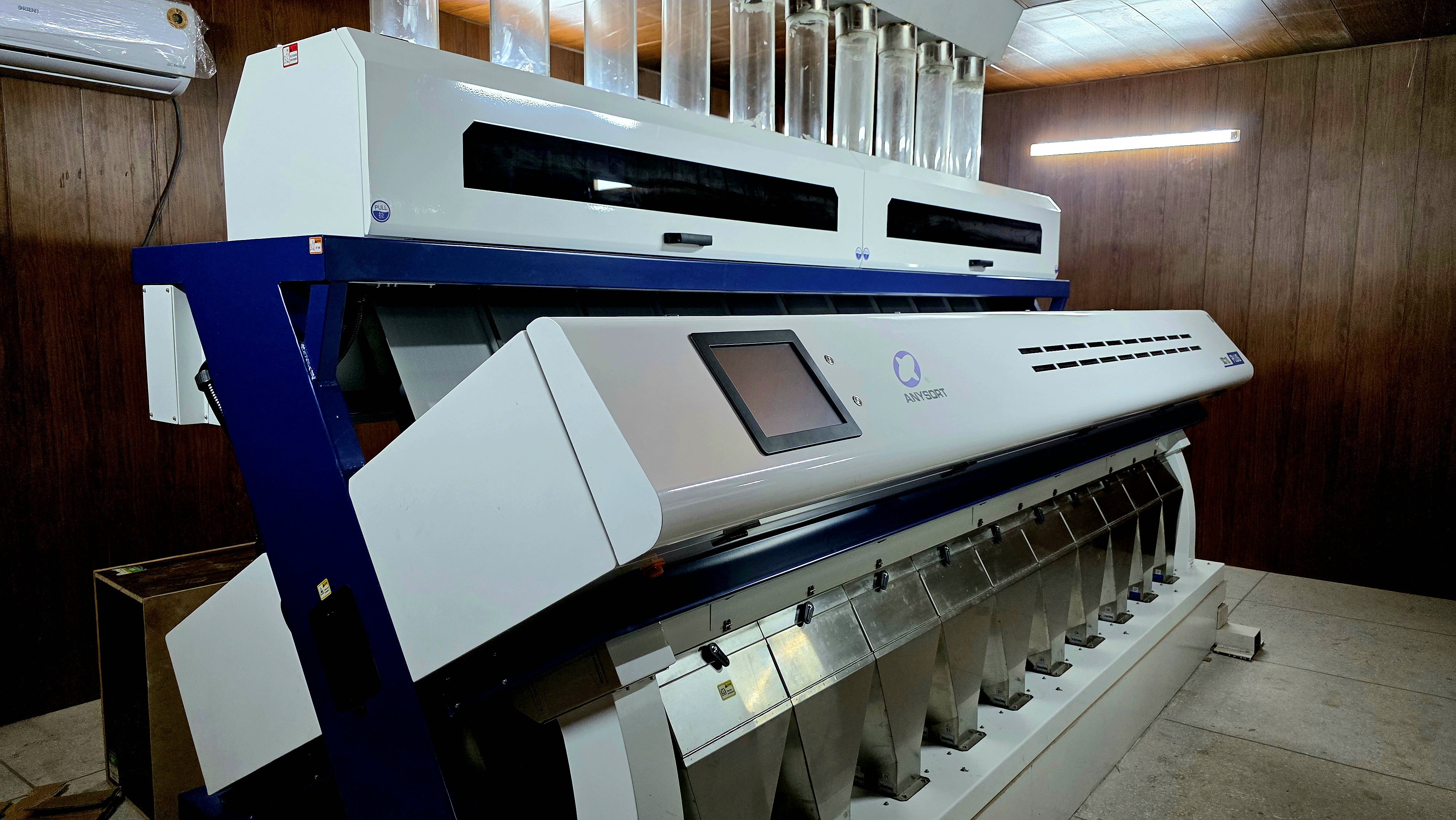 Color sorting machine used in rice processing.